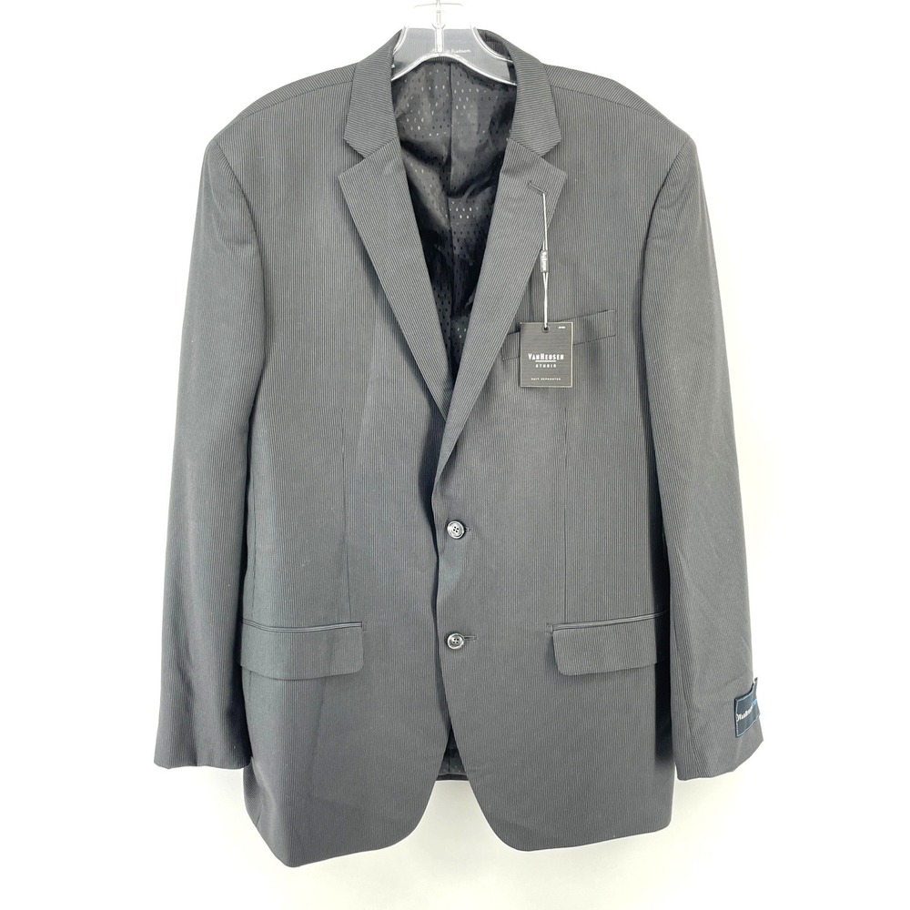 NWT Van Heusen Studio Blazer Jacket Men's 44L Charcoal Modern Fit Pinstripe